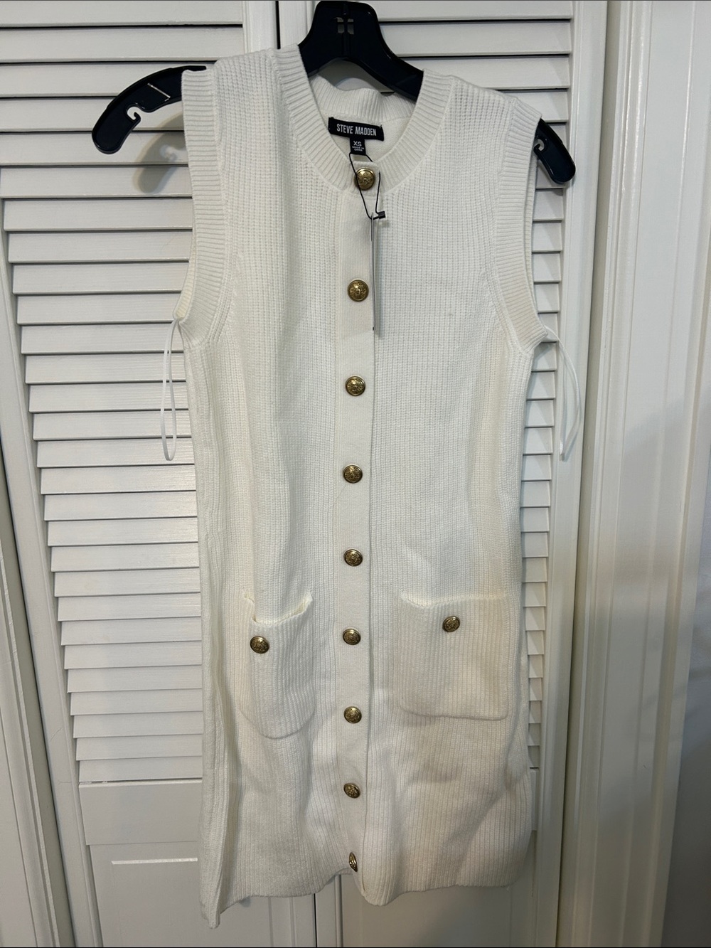 Steve Madden White Sleeveless Gold Button-Front Knit Dress xs nwt